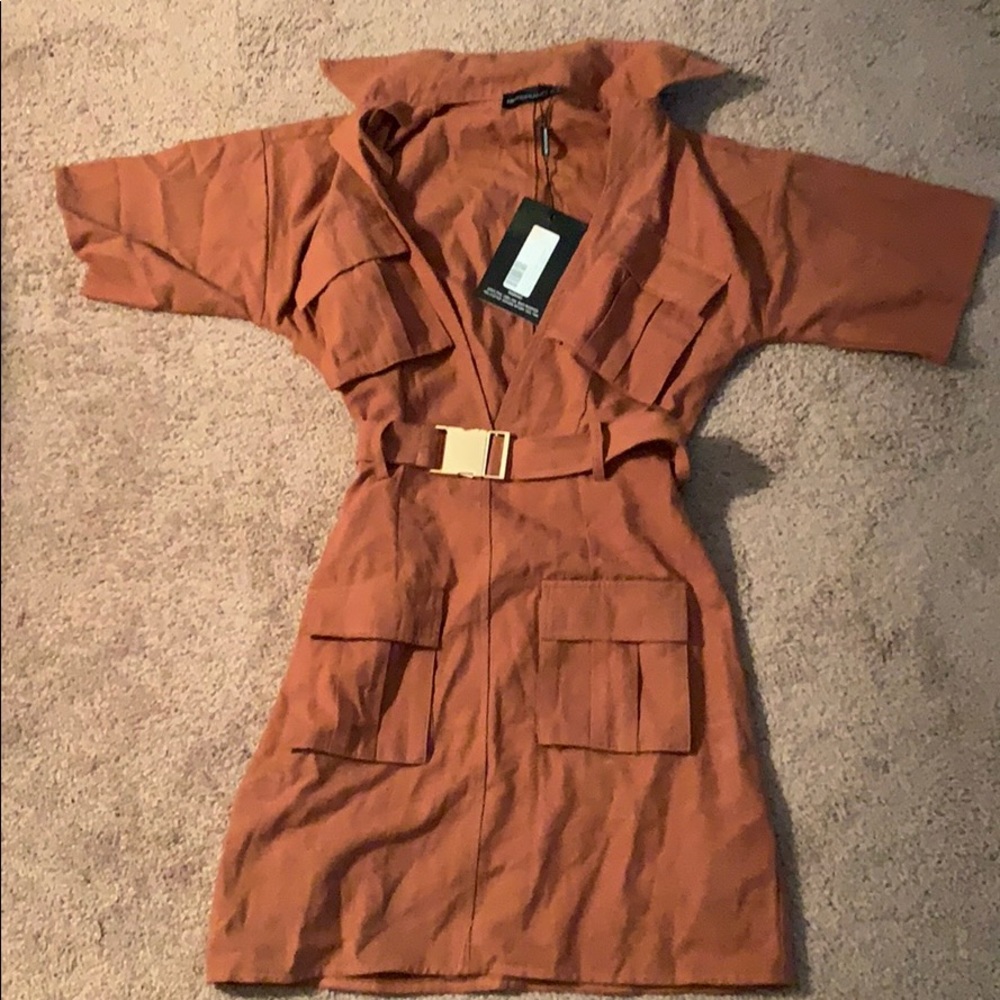 Cargo utility gold buckle  detail shift dress